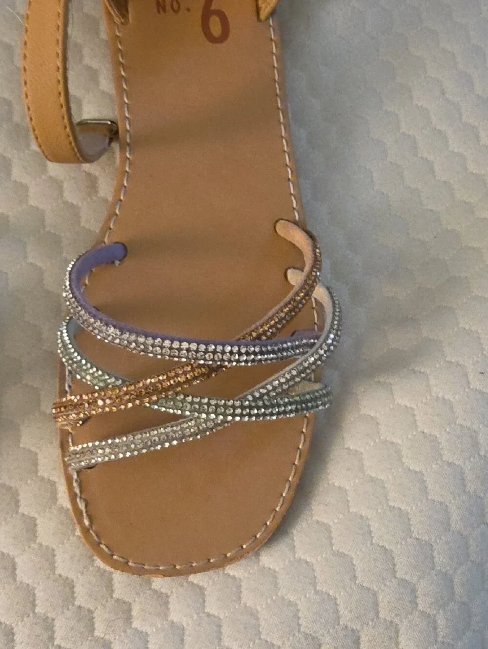 Mix No. 6 Tan Ankle-Strap Sandals with Metallic Multi-Strap Detail